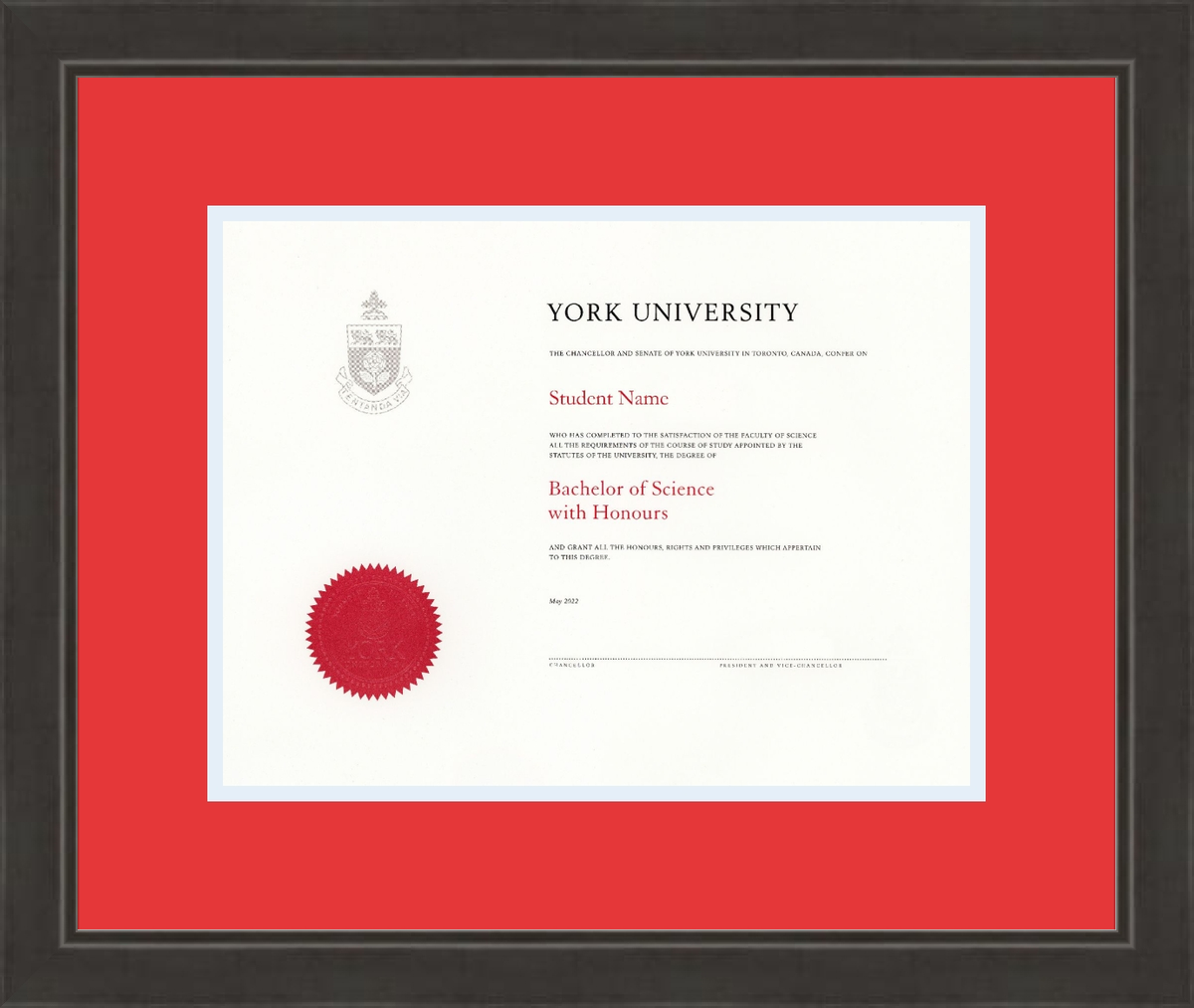 Custom York University Diploma Frame