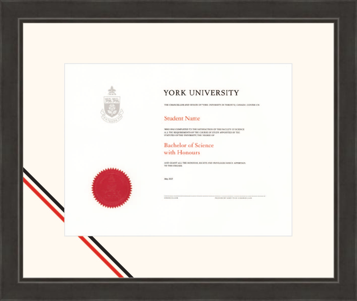 Custom York University Diploma Frame