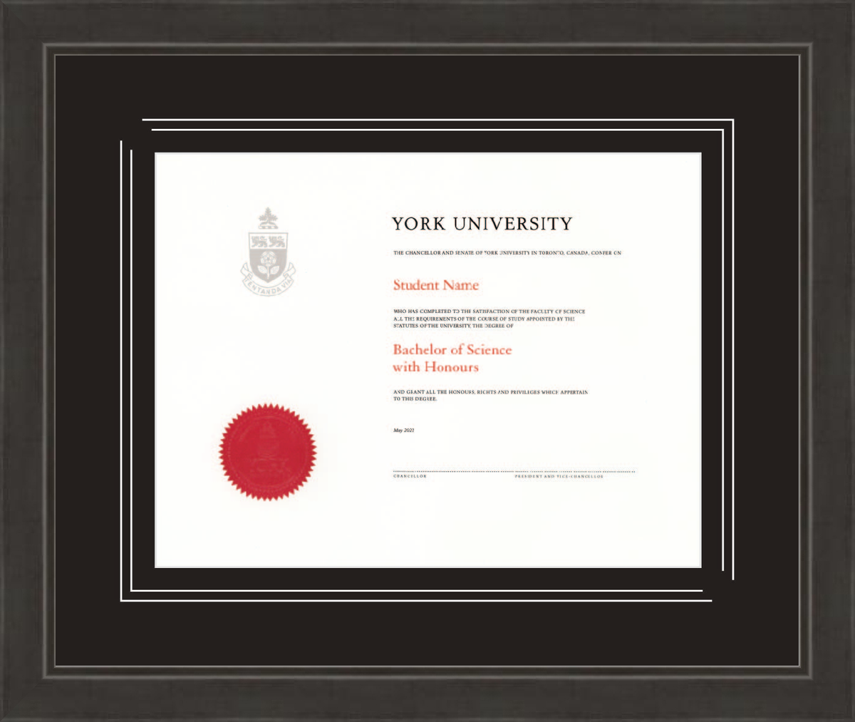 Custom York University Diploma Frame