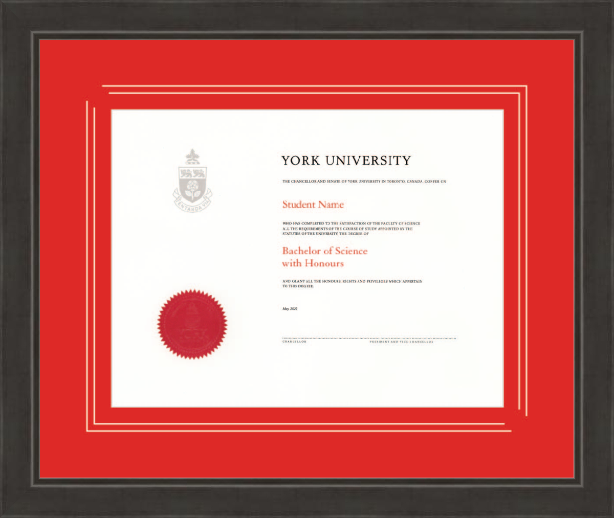 Custom York University Diploma Frame