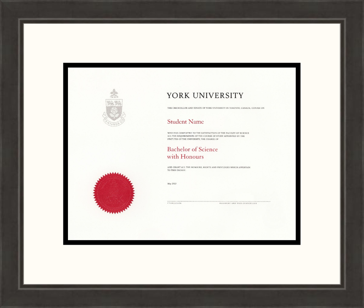 Custom York University Diploma Frame