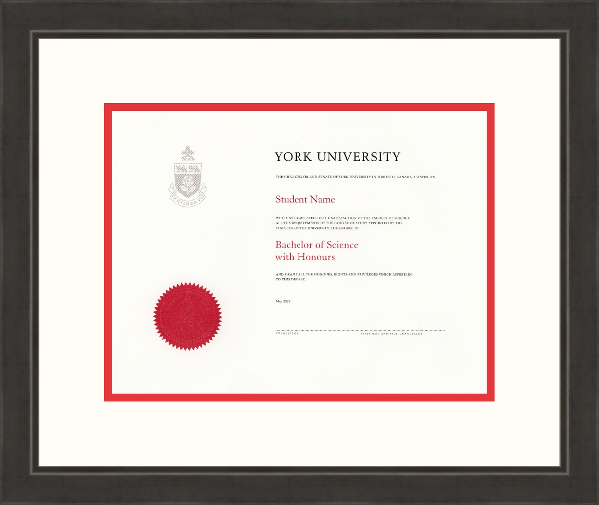 Custom York University Diploma Frame