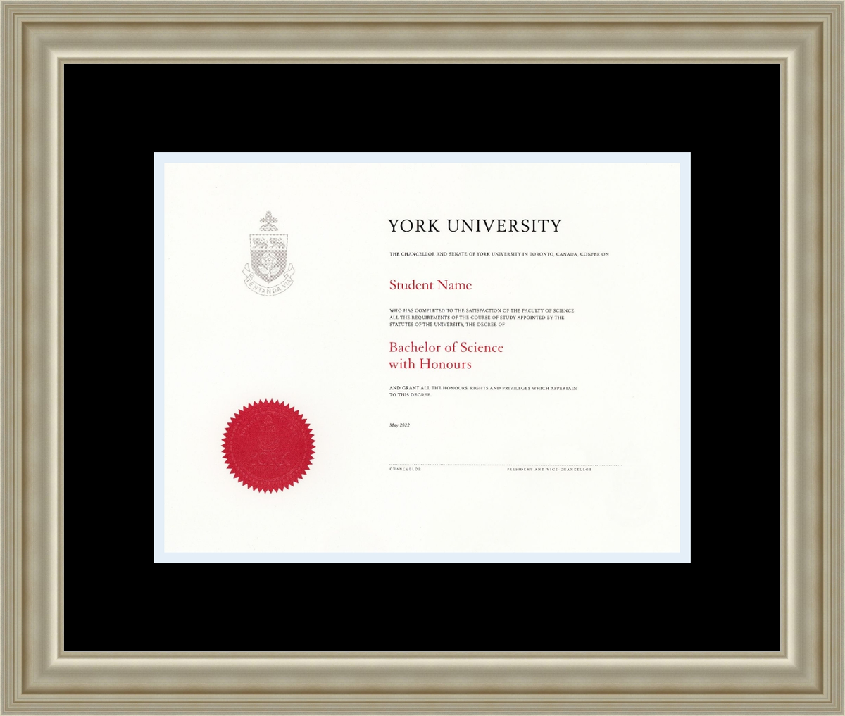 Custom York University Diploma Frame