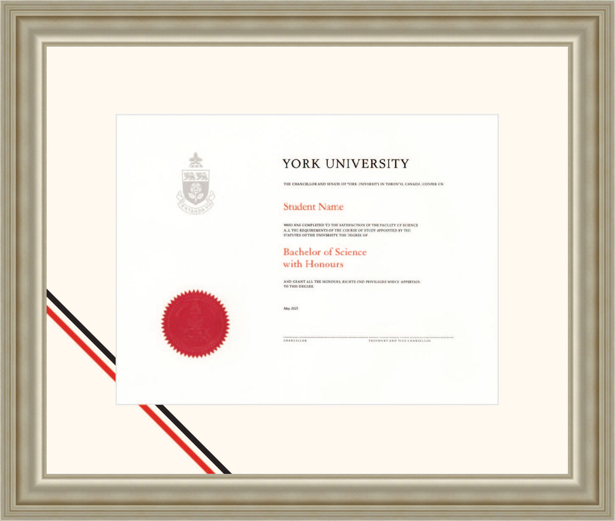 Custom York University Diploma Frame