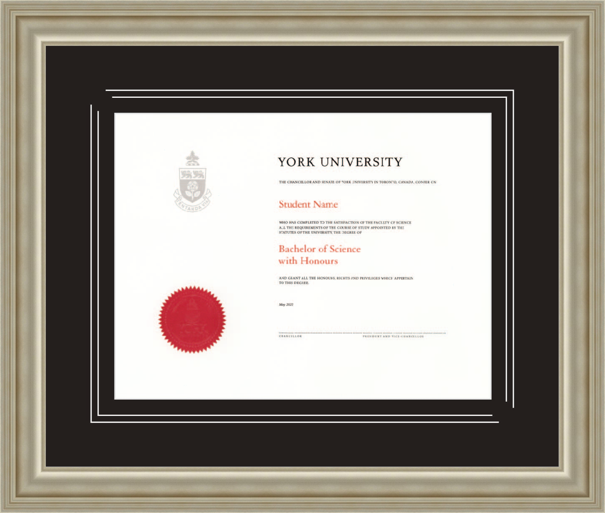 Custom York University Diploma Frame