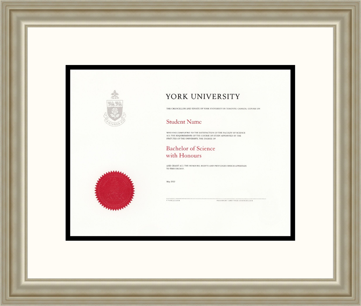 Custom York University Diploma Frame