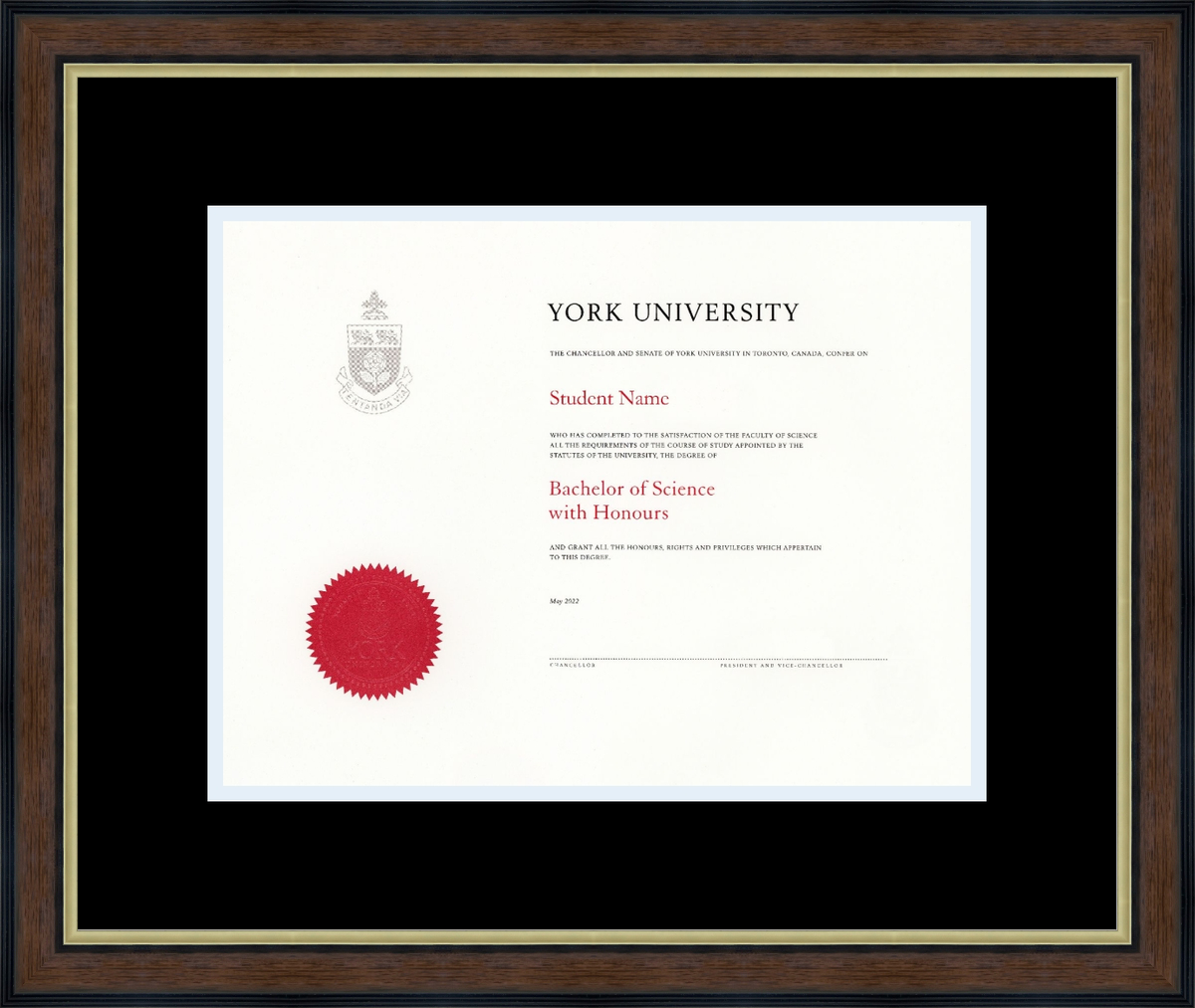 Custom York University Diploma Frame