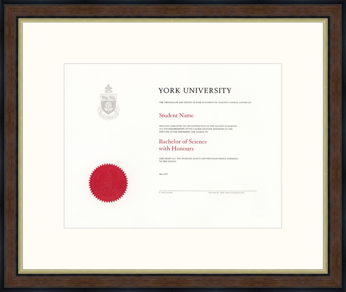 Custom York University Diploma Frame
