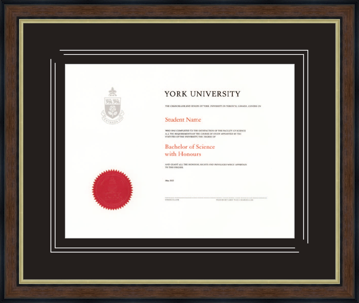 Custom York University Diploma Frame