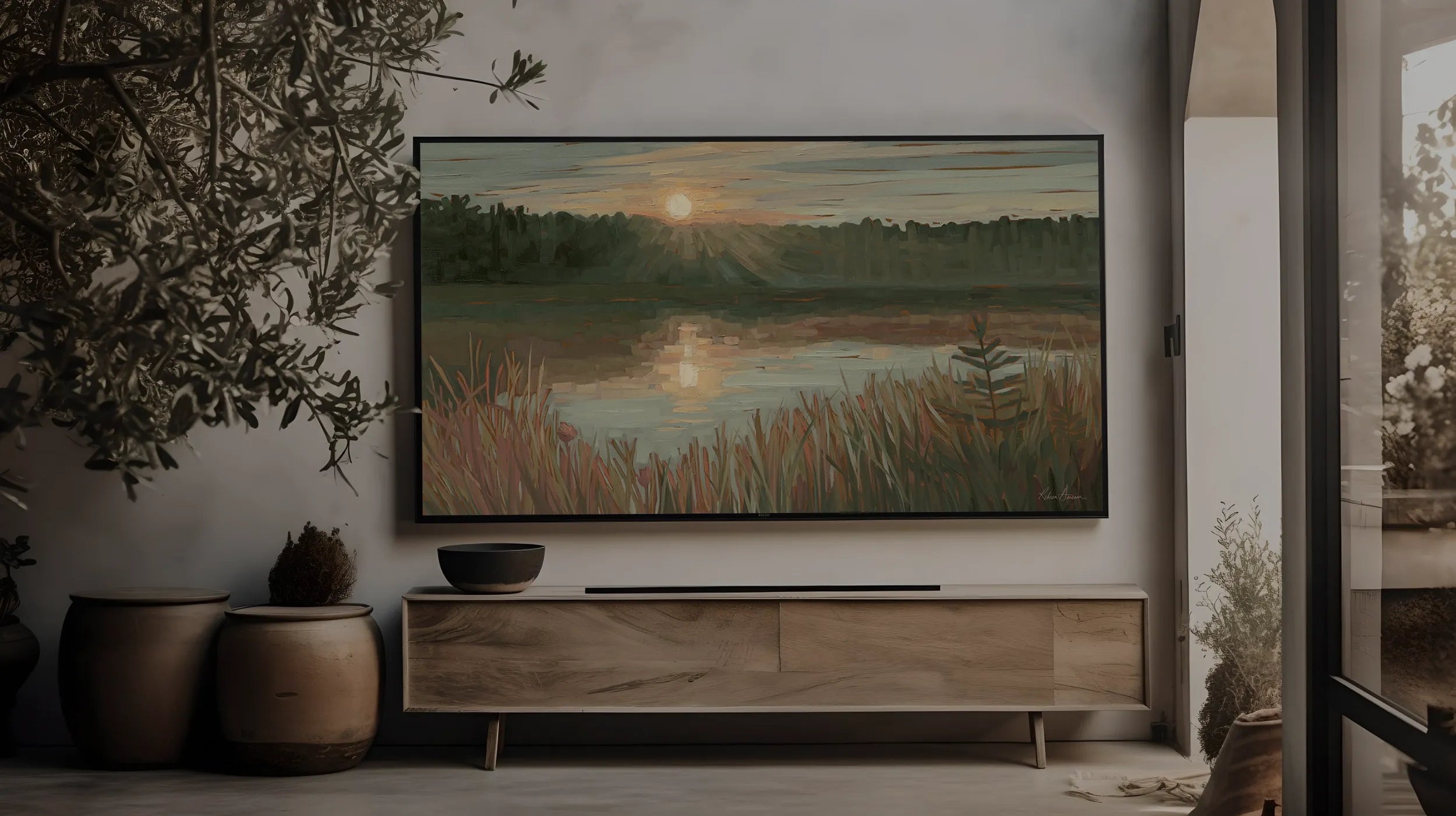 TV Frame for Samsung Frame TV - Replaceable decorative TV frame designed for Samsung Frame TV, blending with a modern interior.